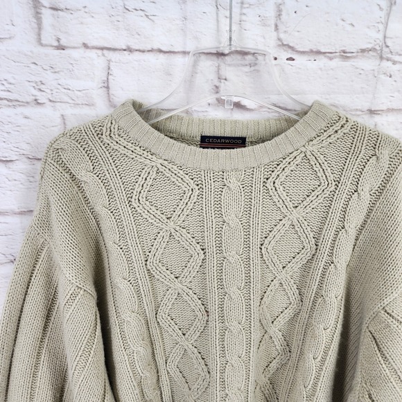 Fisherman Sweater Mens XL Chuky Cable Knit Cozy Classic Cream Ribbed Acrylic - Picture 2 of 8